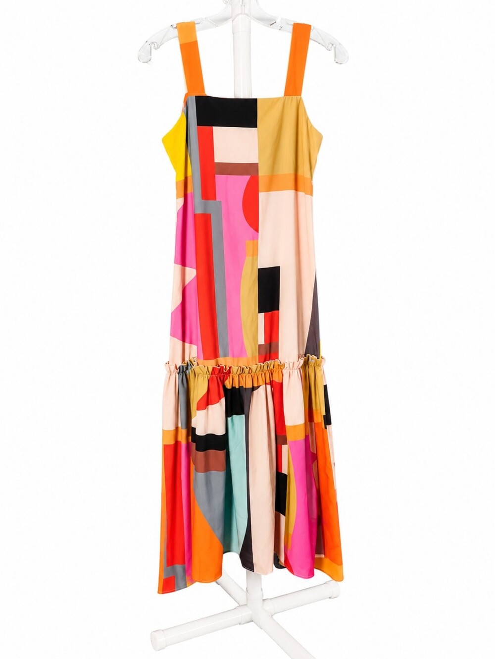 Colorblock Geometric Midi Dress in Multicolor